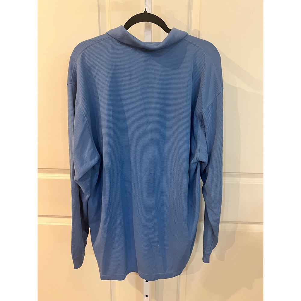 Bugatchi Uomo Mens XL Blue Long Sleeve Polo Shirt Modal Blend Ribbed Knit Top - Picture 2 of 6